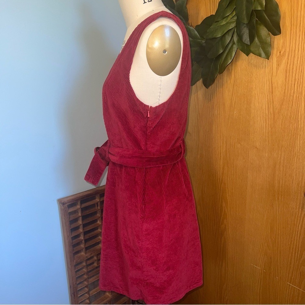 American‎ Eagle Outfitters Deep Red Corduroy Jumper Dress Large Belted Pockets - Picture 3 of 8